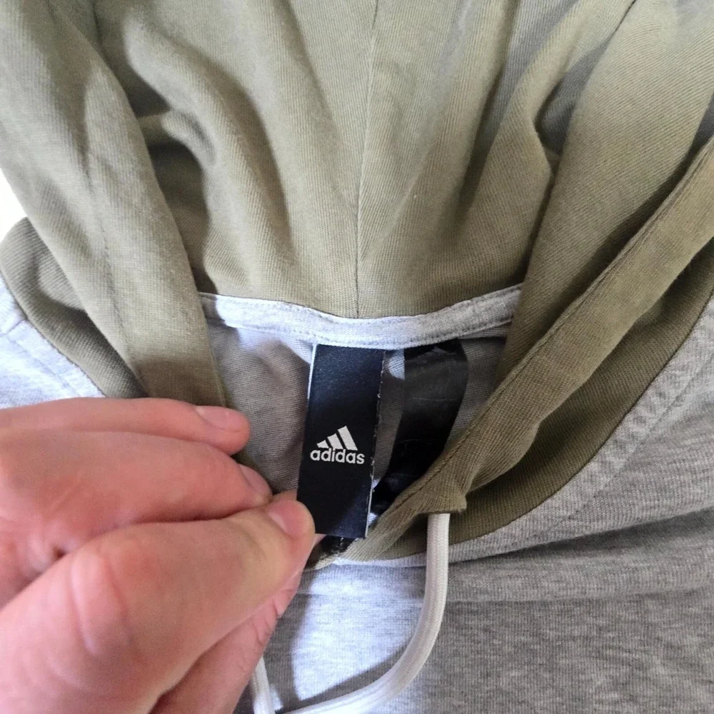 Adidas Hoodie Men Large Gray Olive Long Sleeve 3 Stripes Casual Classic Pullover